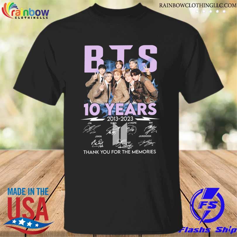 BTS 10 years 2013 2023 thank you for the memories signatures shirt