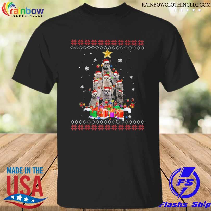 Cat british shorthair Christmas tree holiday cat lovers ugly xmas sweater