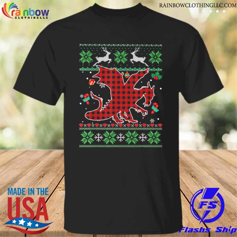 Dragon red plaid animals lover Christmas ugly sweater