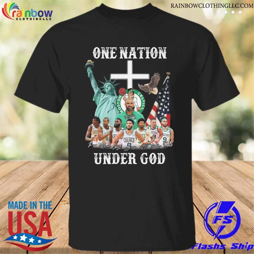 Original boston Celtics one nation under god American flag signatures 2022 shirt