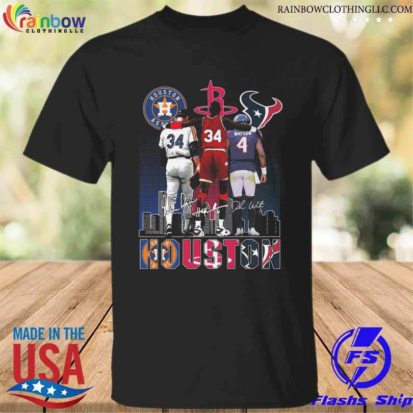 Houston Texans Deshaun Watson Houston Rockets Hakeem Olajuwon Houston Astros Nolan Ryan city signatures shirt