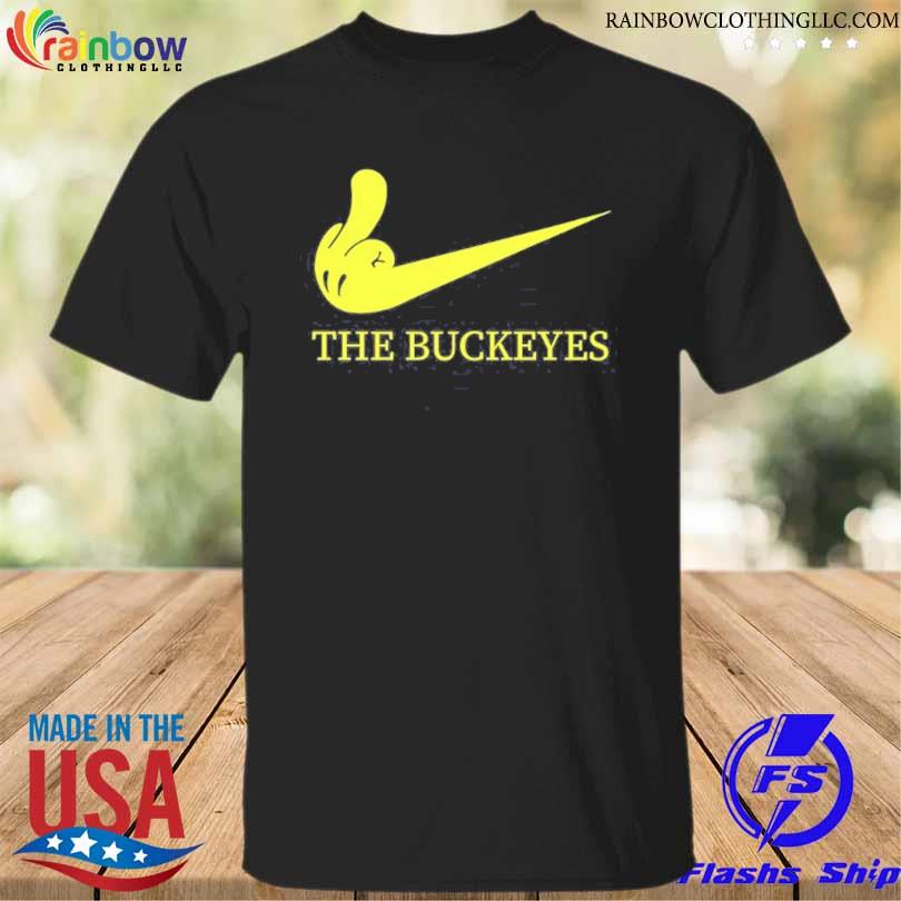 Michigan big ten football fan flipping the bird to buckeye shirt