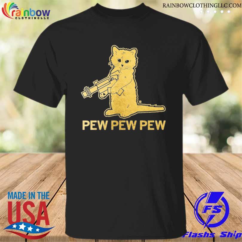 Pew pew pew gold foil cat shirt