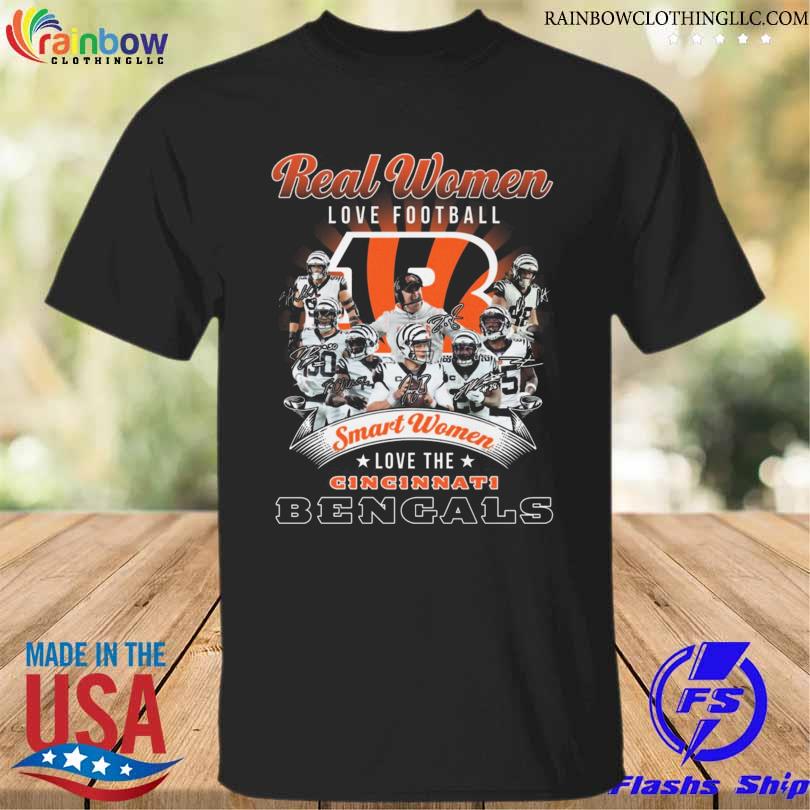 Real women love baseball smart women love the cincinnati bengals signatures 2023 shirt
