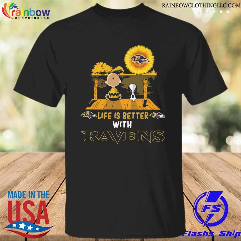 Snoopy and Charlie Brown life is better with Baltimore Ravens shirt