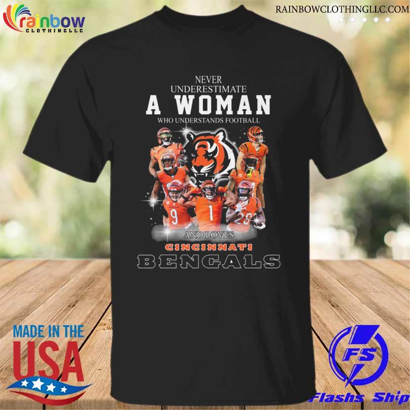 Never underestimate a woman who understands football and loves Cincinnati bengal signatures 2023 shirt