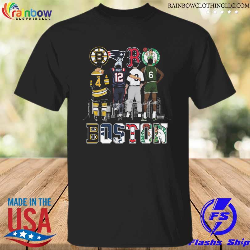 Boston bobby orr and tom brady ted williams bill russell city signatures shirt