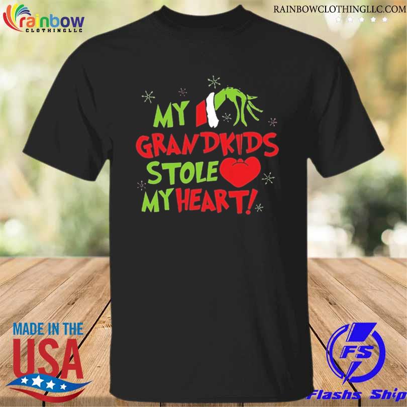 Funny grinch hand my grandkids stole my heart 2023 christmas sweater